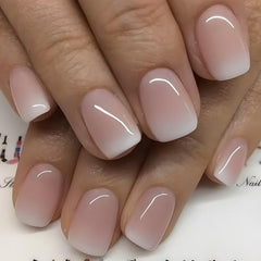 Press on Nails Short Square MABKJLF Fake Nails Full Cover Pink & White Gradient False Nails Glossy Glue on Nails Stick on Nails Acrylic Nails Artificial Nails for Women Girls 24Pcs